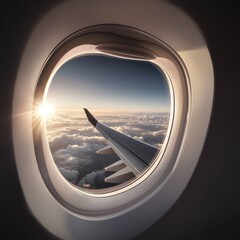 Naklejka premium Aerial view from airplane window at sunrise