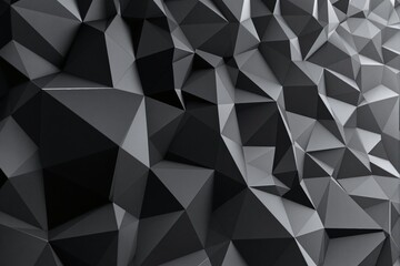 Fototapeta premium Abstract geometric surface made of low-poly triangles in dark gray tones, modern graphic style, seamless pattern background, concept of creative depth. Ai generative