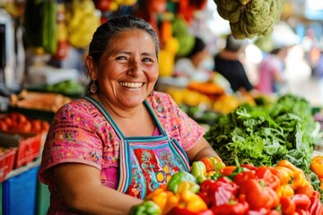 Vibrant Market Vendor: A Portrait of Joy and Fresh Produce