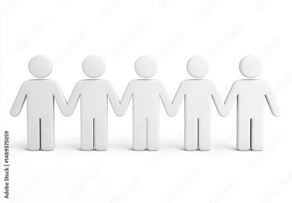 Aufkleber five abstract figures holding hands in unity on a white background