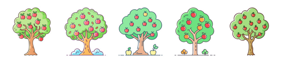 apple tree icon, apple tree line art - simple line art of apple tree, perfect for apple tree logos and icons