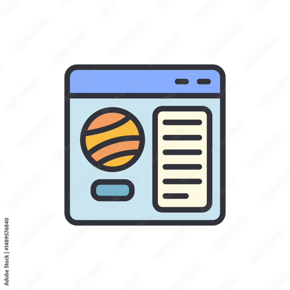 Poster cartoon representation of a website interface displaying information