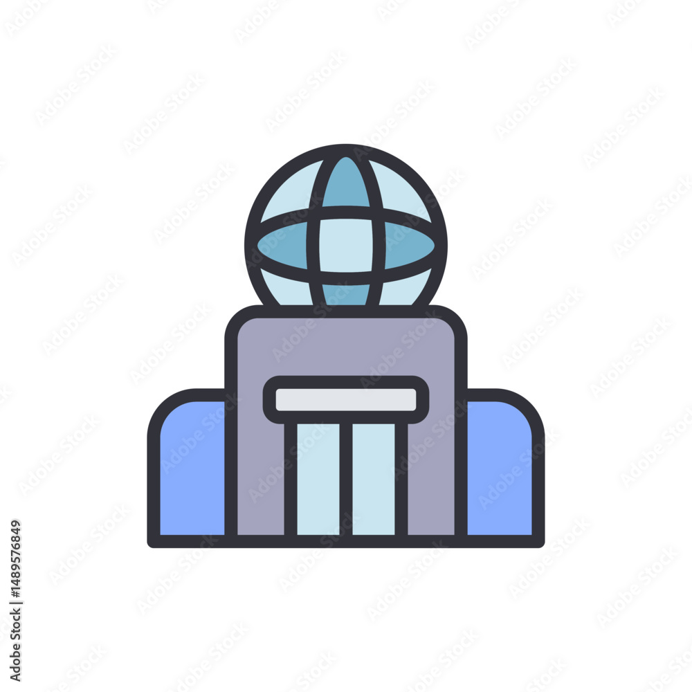 Poster global headquarters building icon with globe structure atop vector