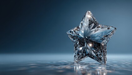 Sparkling crystal star on reflective surface.