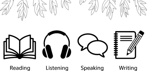 Four language skills icons reading listening speaking writing
