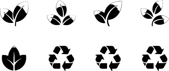 Eco friendly leaf and recycle symbols set
