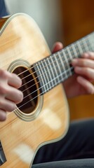 Fototapeta premium Close-up of hands playing an acoustic guitar.