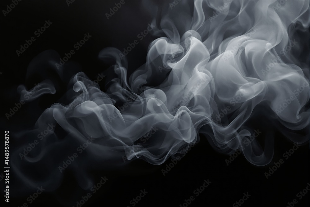 Poster abstract swirling smoke waves with soft curves and flowing forms, artistic style on a dark backgroun