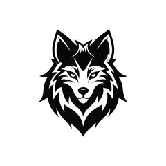 Obraz premium Flat and Minimal Wolf Head logo vector illustration isolated on white background 