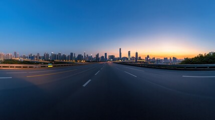Obraz premium Cityscape at Dusk: Panoramic View of Highway and Skyline