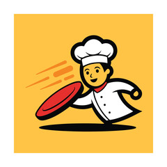 Chef Cartoon Logo Flipping Dosa on Pan with Speed