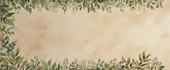 Rustic watercolor foliage frame, bifold program template, bifold, memory, artwork