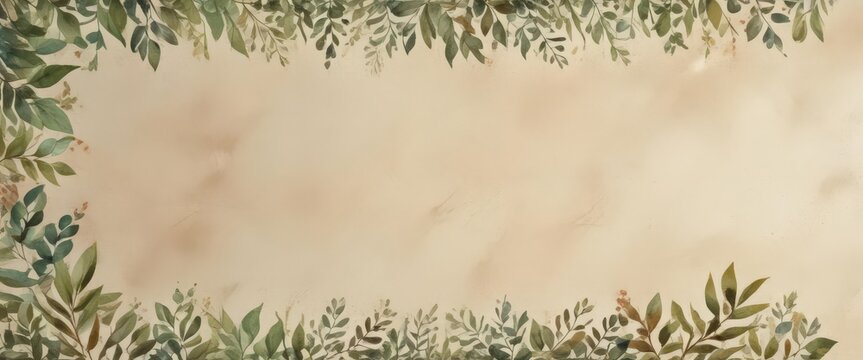 Rustic watercolor foliage frame, bifold program template, bifold, memory, artwork