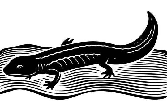 Black silhouette of sandfish skink in full body side view, sandfish skink, lizard, reptile, animal, silhouette, black, side view, full body, wildlife, desert, vector, illustration, nature, isolated, g