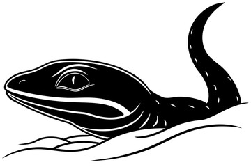 Obraz premium Silhouette design depicting the head of a sandfish skink with a u shape, sandfish skink, skink, reptile, lizard, animal, desert, silhouette, head, u shape, outline, black, white, vector, graphic, desi