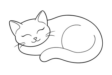 Relaxed Cat Line Art Sleeping Position Vector