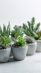 Fototapeta premium Charming Succulent Collection in Grey Concrete Pots Home Decor