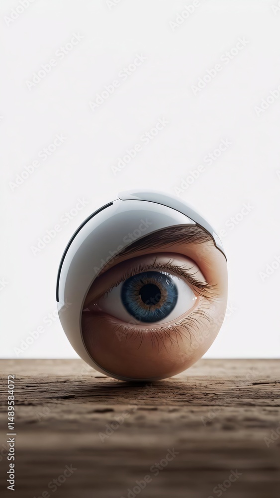 Poster surreal 3d render of a human eye embedded in a sphere