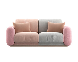 Obraz premium Modern Two-Seater Sofa in Pink and Gray Textured Fabric, PNG