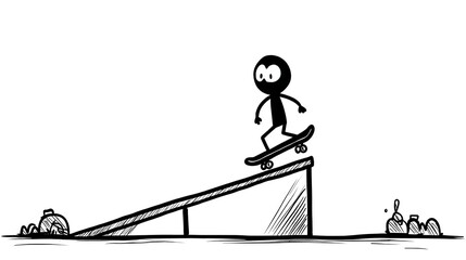 Stick Figure Skateboarding on Ramp
