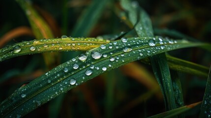 Dew-kissed Grass Blades: A Nature's Embrace