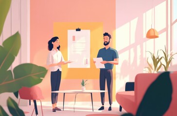 Startup presentation scene with a confident man presenting