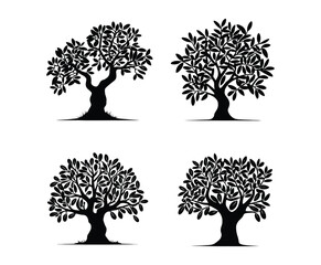 Simple Olive Tree Silhouette Collection Vector Template