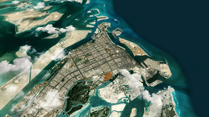 Abu Dhabi Satellite Map Aerial View with Clouds Realistic Weather Overlay