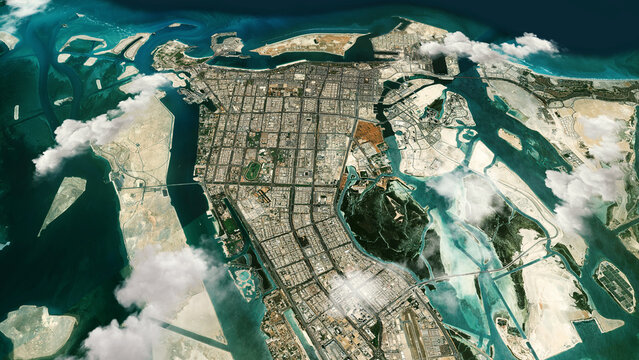 Abu Dhabi Satellite Map Top Aerial View with Clouds High-Definition City Overview