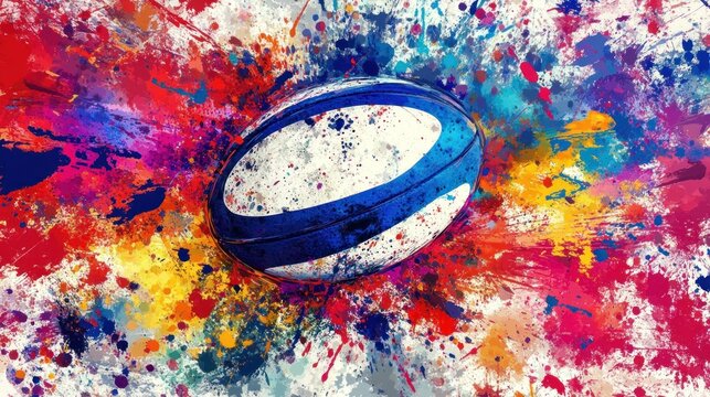 Colorful rugby ball abstract painting sports game dynamic composition vector graphic