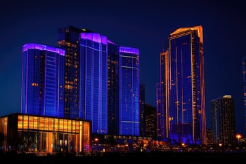Fototapeta premium Night cityscape of illuminated skyscrapers