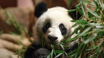 Obraz premium Panda Eating Bamboo - Close-up Wildlife