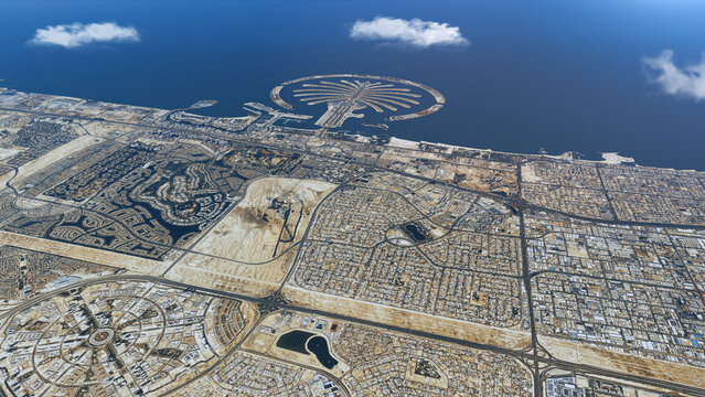 Dubai Palm Jumeirah Island Aerial View - Luxury Waterfront Cityscape