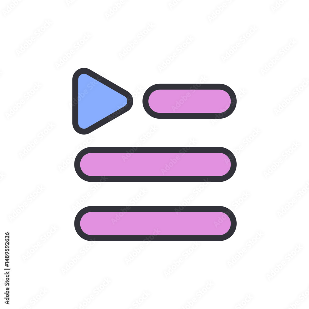 Poster play and list button design with rounded edges for user interface
