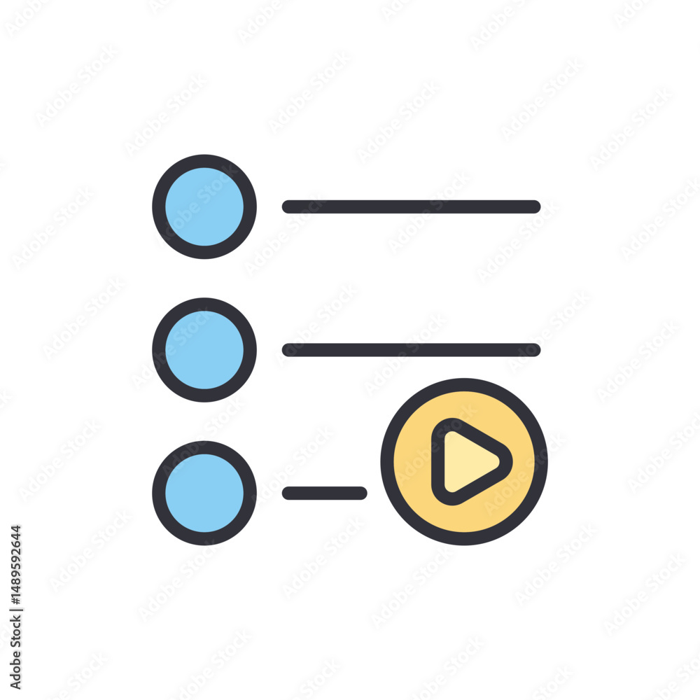 Poster highlighted item in a list with play button symbol in circular design