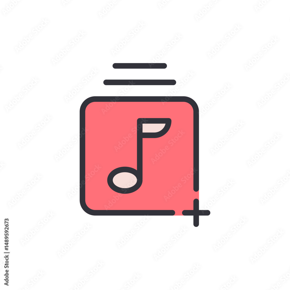 Poster vibrant music note icon within a rounded square shape addition sign
