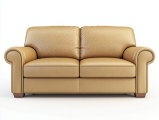 Fototapeta premium Elegant Tan Leather Sofa with Plush Cushions for Modern Interiors