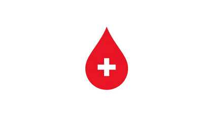 Red droplet with black cross in center symbolizes medical aid or blood donation, conveying health and support. simple design is impactful and easily recognizable