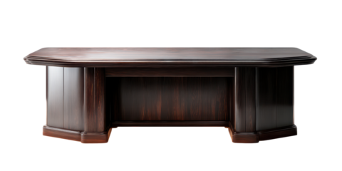 dark wooden luxury office table isolated on white or transparent png