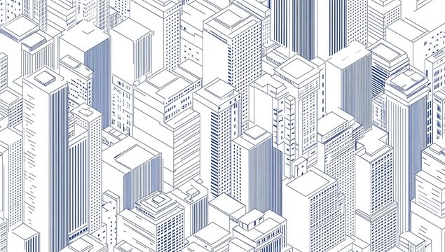 Isometric city view, architectural blueprint style