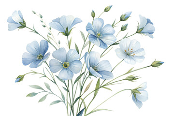 Obraz premium Watercolor Flax Bouquet Isolated on Transparent Background