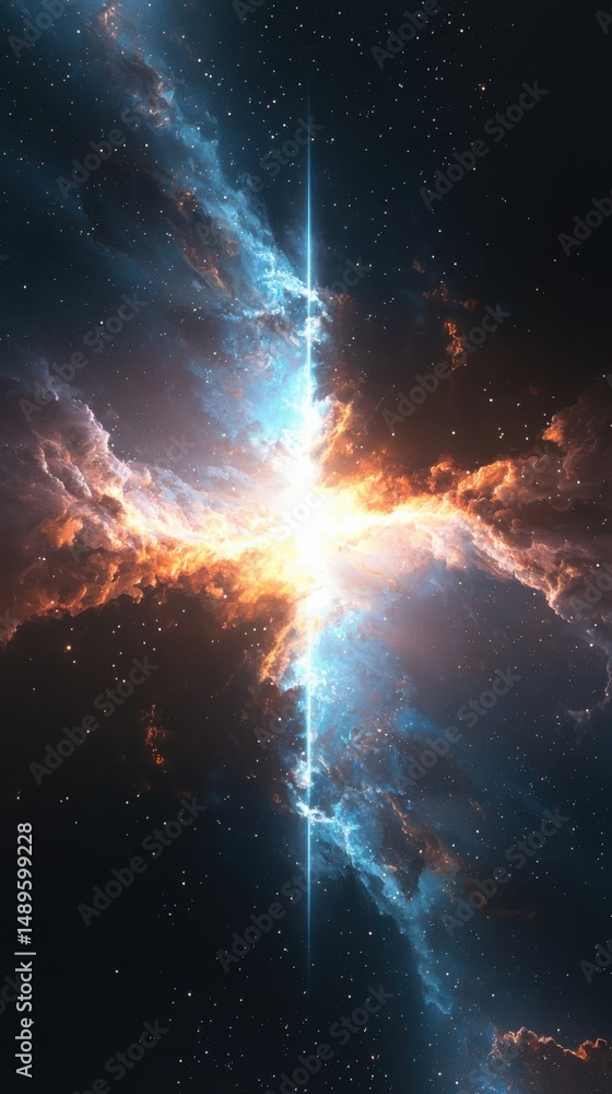 Poster explosive cosmic event displaying celestial phenomena outer space digital art stellar environment wi