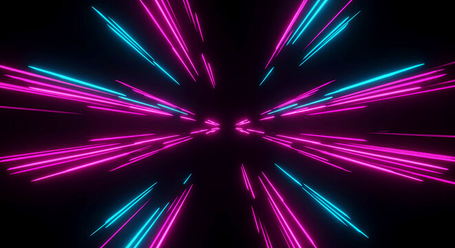 Neon Nova Symmetrical 3D Light Burst with Magenta & Cyan Starburst in Cosmic Darkness