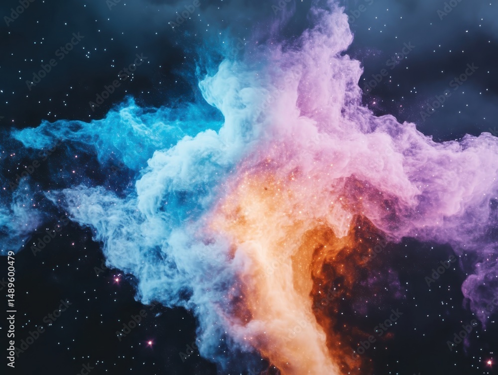 Poster cosmic cloud formation creates colorful nebula in space digital art abstract universe stellar enviro