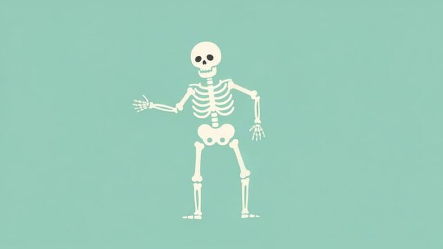A Friendly Skeleton Waving Hello on Teal Background
