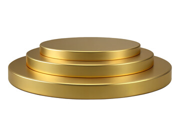The image shows a tiered, golden platform with three circular levels of decreasing size, set against a black background.
