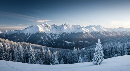 Majestic Snow-Covered Mountains in a Tranquil Winter Landscape