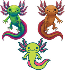 Obraz premium Axolotl vector in three colors.eps