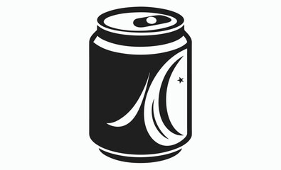 Soda can silhouette, Beverage can icon, Drink container vector, Black and white soda can illustration for beverage packaging and product design needs silhouette 