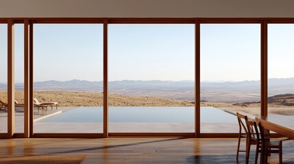 Modern Minimalist Interior with Desert View from Large Windows